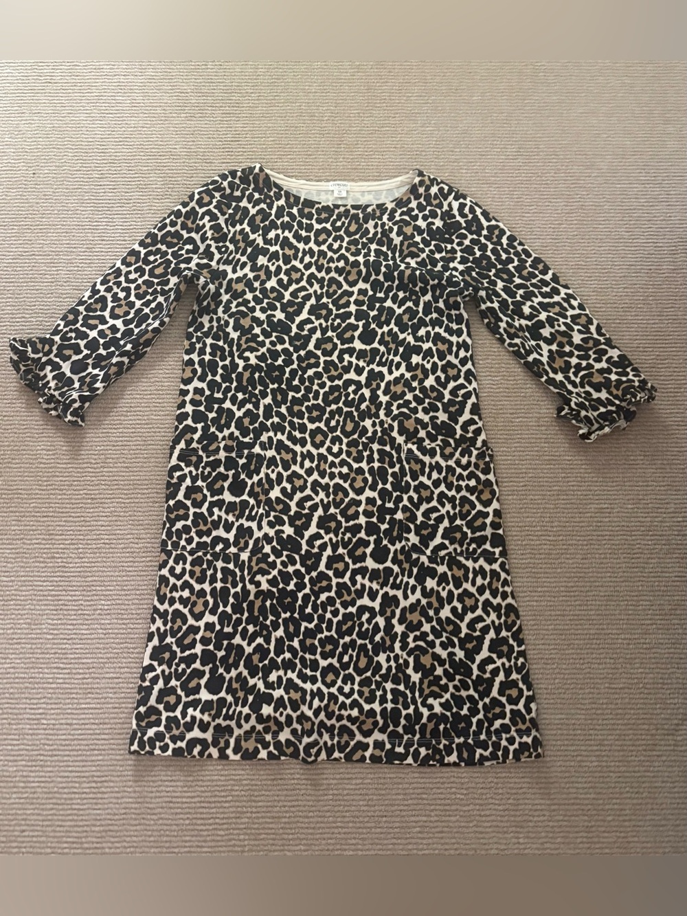J Crew Girls' Leopard Print Long Sleeve Dress - Beige & Black 16